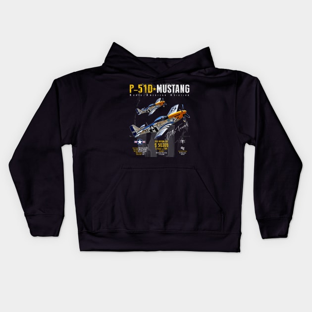 P51 Mustang WW2 Fighter Plane Kids Hoodie by aeroloversclothing